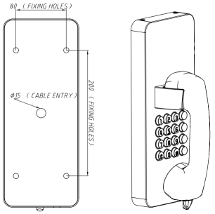 Drawing Telefono Antivandalico JR205-FK Montaje Pared